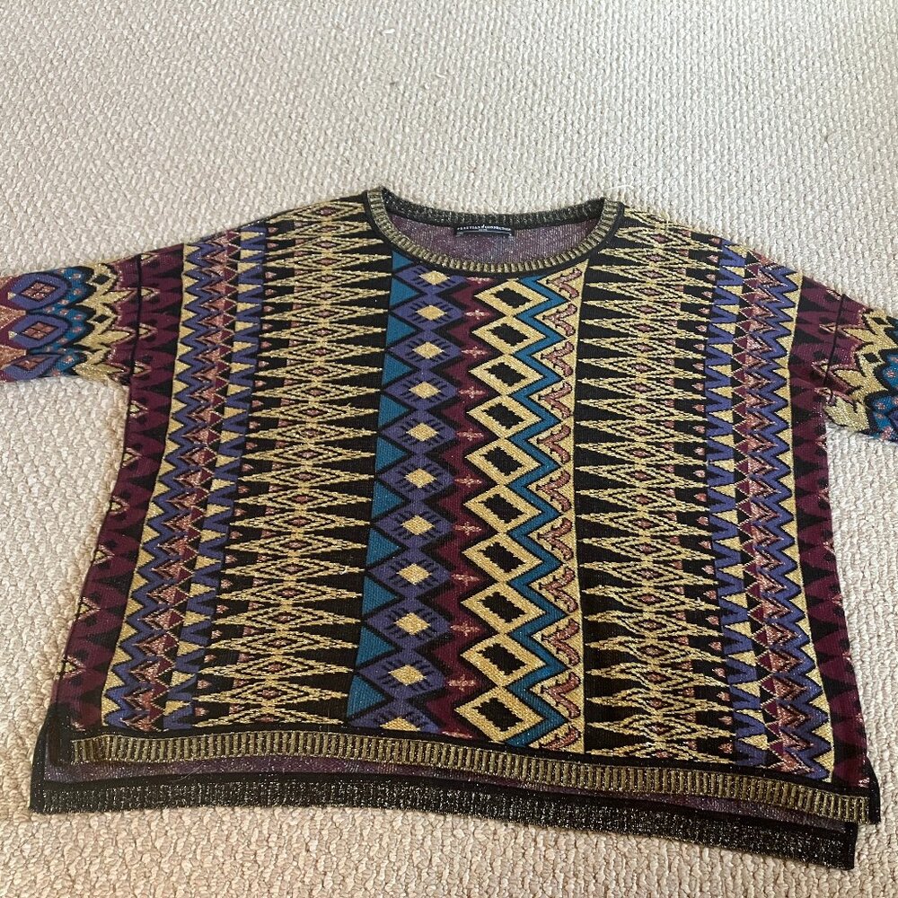 Peruvian Connection Pullover Sweater Pima Cotton Metallic Thread Medium Oversize